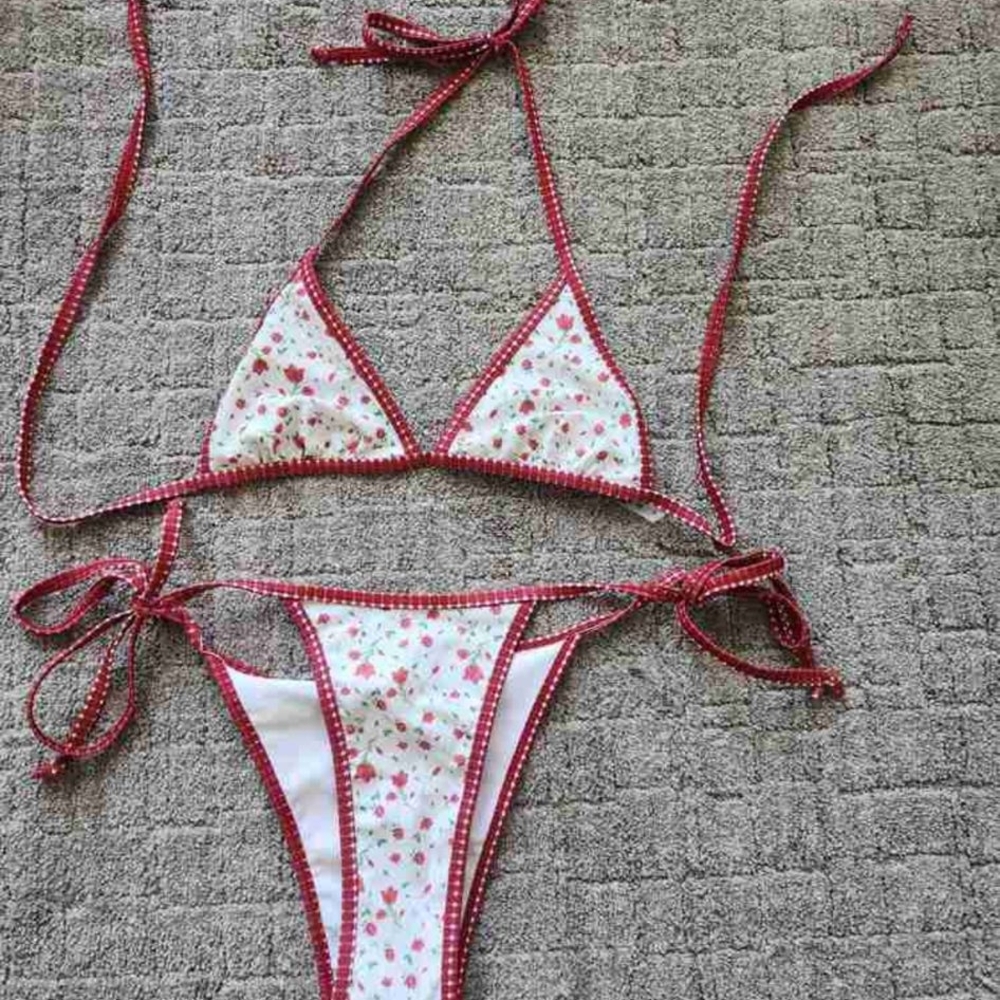 Floral Red and White Bikini Set